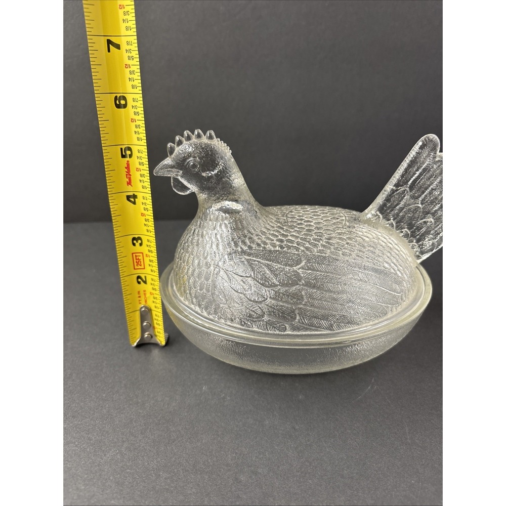 VTG Indiana Glass Clear Hen On Nest Chicken Candy Trinket Covered Dish Farmhouse - Picture 13 of 16